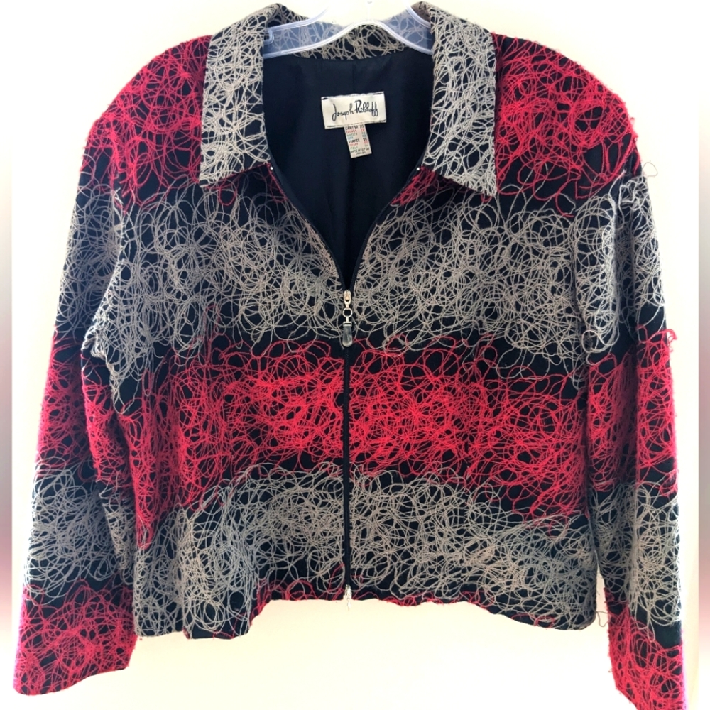Joseph Ribkoff Swing Knit String‎ Jacket Gray and Red Size US 20